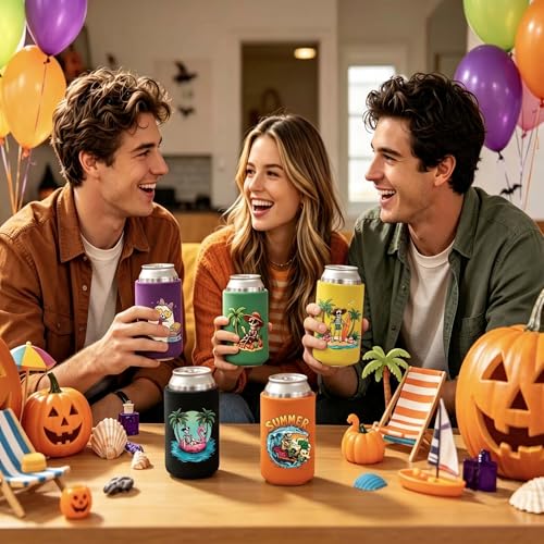 Halloween Can Cooler Sleeves Set - 12 Reusable Insulated Drink Wraps for 12 oz Cans