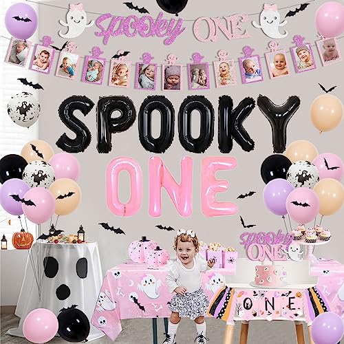 Halloween First Birthday Decorations for Girls - Spooky Banner, Cake Topper & Wall Stickers