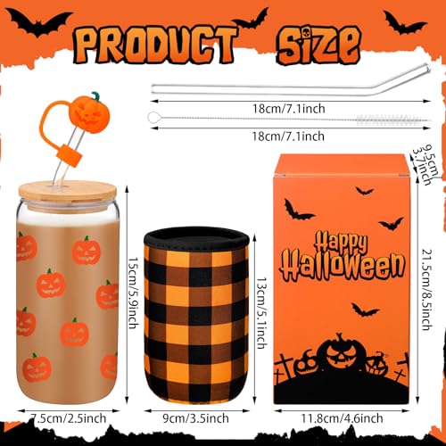 Halloween Ghost Glass Tumbler Set - 16 Oz Pumpkin Ghost Halloween Gift