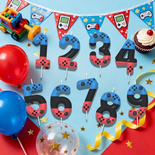 Game Controller Number 7 Birthday Candle - Red & Blue Cake Topper - Variation of THIS listing