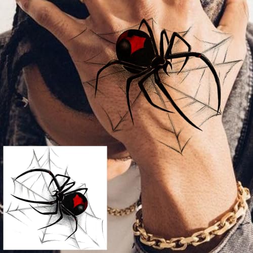 Spider Temporary Tattoos - 12 Sheets Realistic 3D Spider Web Halloween Body Art