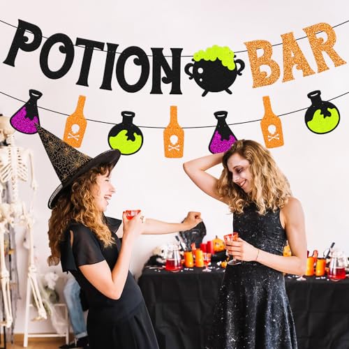 Halloween Potion Bar Banner Witches Haunted House Party Decorations - Black & Orange