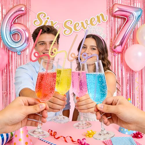 Colorful 6-7 Meme Drinking Straws for Kids and Parties - 8 Pack