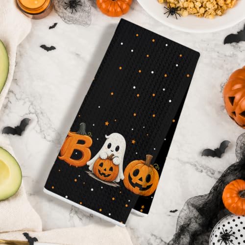 Jztco 2 Pcs Skull Cat Halloween Kitchen Towels Boo Spooky Pumpkin Multi 1660