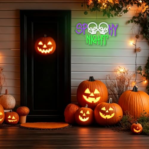 Spooky Night Neon Sign Skull LED Light Halloween Wall Decor - Creepy Halloween Party & Bedroom Decoration
