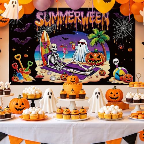 Summerween Photo Booth Backdrop Tropical Gothic Halloween Wall Decor 3.6x5.9ft