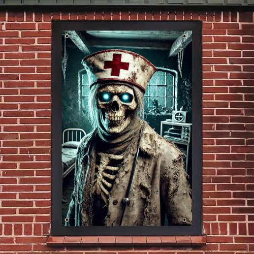 Halloween Zombie Nurse Window Banner 31x47 Inch - Spooky Medical Scene - Colorful Variation 8