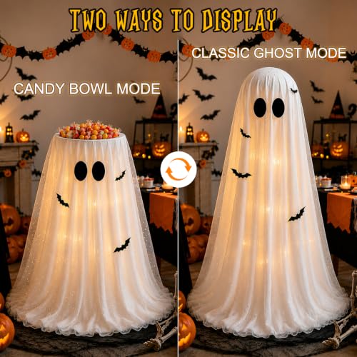 Lighted Halloween Ghost Candy Bowl with Remote & Timer - Indoor & Outdoor Decor
