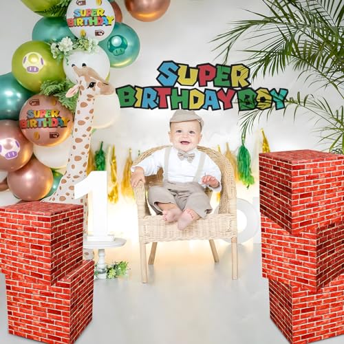 Red 16 PCS Brick Party Boxes - Video Game Theme Cardboard Building Blocks for Celebrations