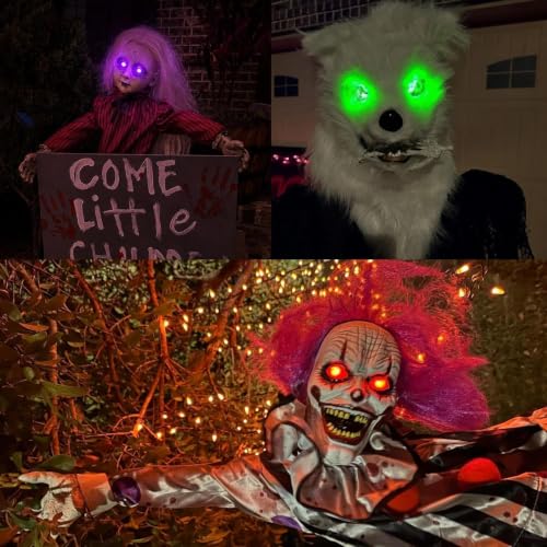 LED Glowing Eyes for Skeletons Halloween Light Up Eyes - Red 2 Sets - Waterproof & Timer
