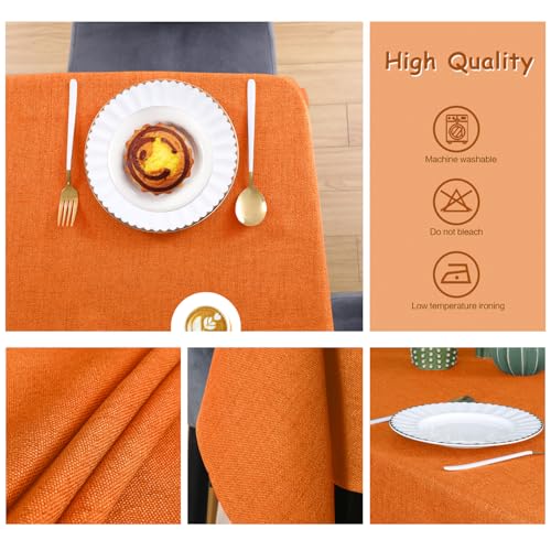 Rectangle Table Cover 118x57 Inches Pumpkin Orange Linen Textured Waterproof