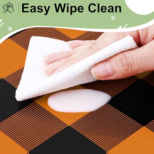 Misaya 12 Pack Buffalo Disposable Table Cloths - Black & Orange, 54 x 108 Inches