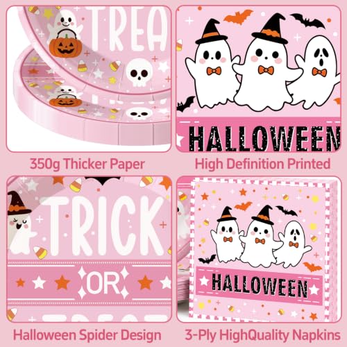 Halloween Ghost Paper Plates and Napkins Set - Classic Trick or Treat Design