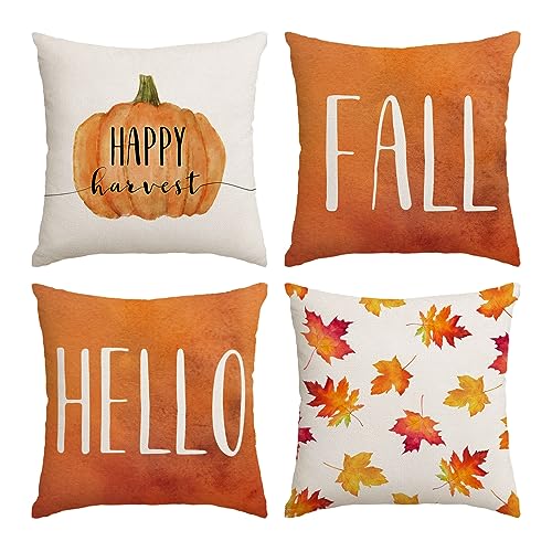 20x20 Inch Fall Pillow Cover Set of 4 Pumpkin Leaves Thanksgiving Decor