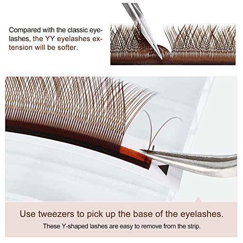 Colored Lash Extensions Premade Fans - YY Y Lashes Brown 0.07 D Curl 12mm - Variation of YY-0.07/D/12mm