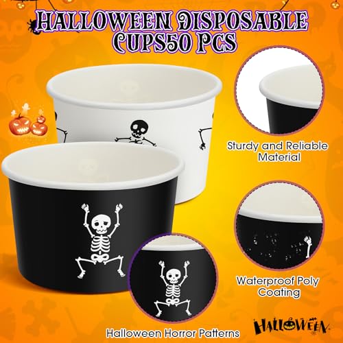 Skeleton Halloween Paper Bowls 12oz Treat Snack Cups - 100 Pack