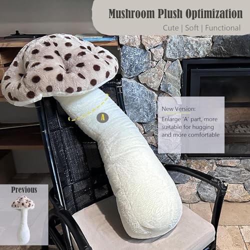 39-Inch Mushroom Plush Pillow - Brown Soft Stuffed Mushroom Shaped Pillow - Home Decor
