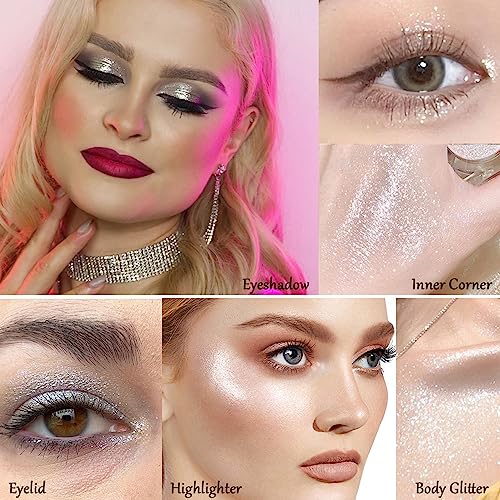 White Silver Glitter Eyeshadow - Highly Pigmented Long Lasting Sparkly Eye Makeup
