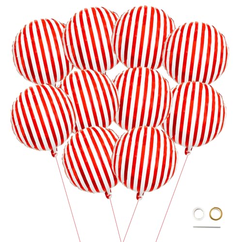18-Inch Red and White Striped Balloons 20pcs for Carnival Circus Party