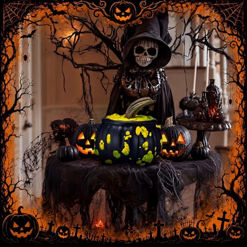 Halloween Witch Cauldron Pumpkin Decor with Neon Bubbles - Indoor Outdoor