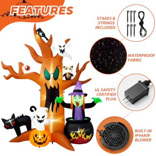 Halloween Inflatable Tree - 8 Ft Tall, Lighted Outdoor Yard Decoration with Ghosts & Pumpkins - Tree Variation