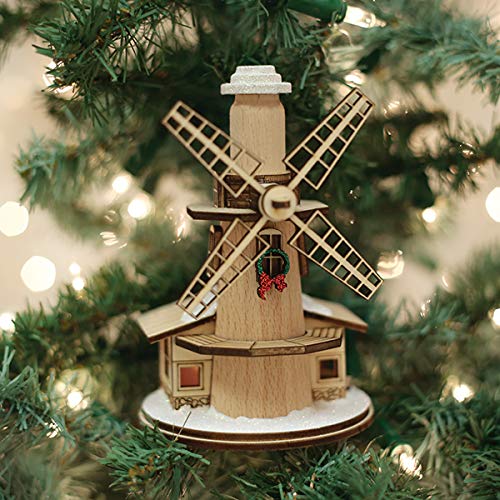 Windmill Wooden Christmas Ornament - Handcrafted Holiday Tree Decoration