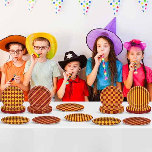 48pcs Magic Theme Party Plates - Red Brick Wall Witch Design for Xmas & Kids Birthday