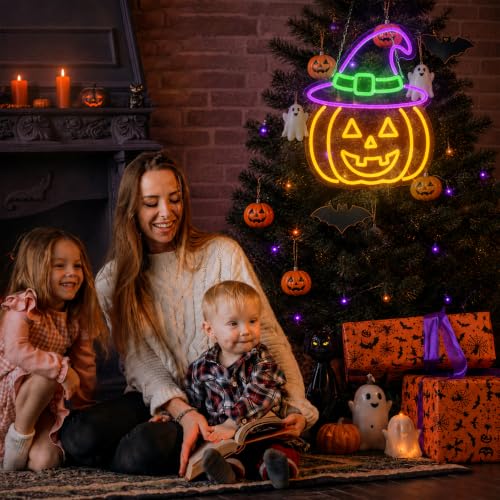 Halloween Neon Sign - Pumpkin LED Witch Hat Jack-o'-Lantern Light Decor - Variation of THIS listing