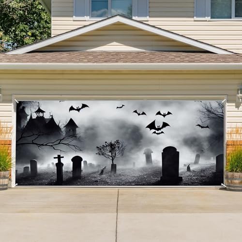 Halloween Garage Door Decorations Large Hanging Backdrop Cover - Multi 10x8ft
