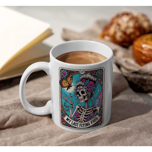 Flying Tarot Skull Coffee Mug - Spooky Witchy Gift for Women - 11oz Ceramic Cup