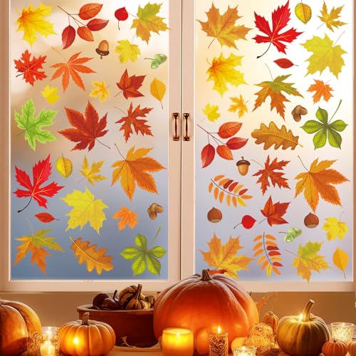 Fall Leaves Window Clings - 6 Sheets 60 Pieces Autumn Decor with Maple & Acorn Patterns