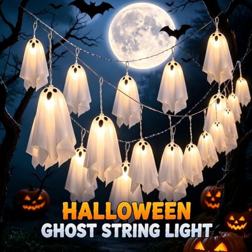 IDEAALS Solar Ghost Halloween Decorations Outdoor - Warm White Lights