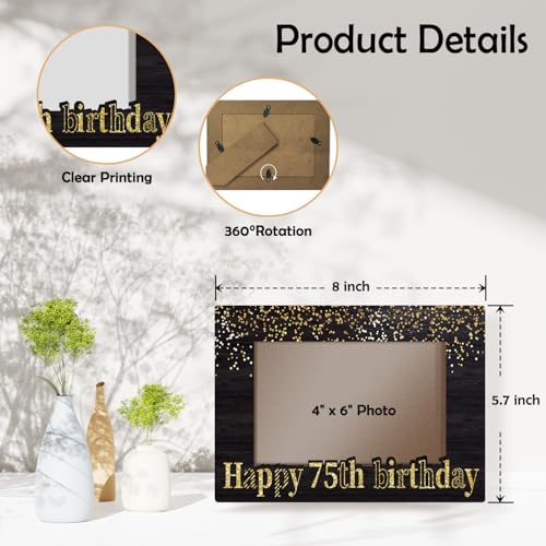 75th Birthday Photo Frame for Men Women - 4x6 Memory Picture Display, Table Decor Gift