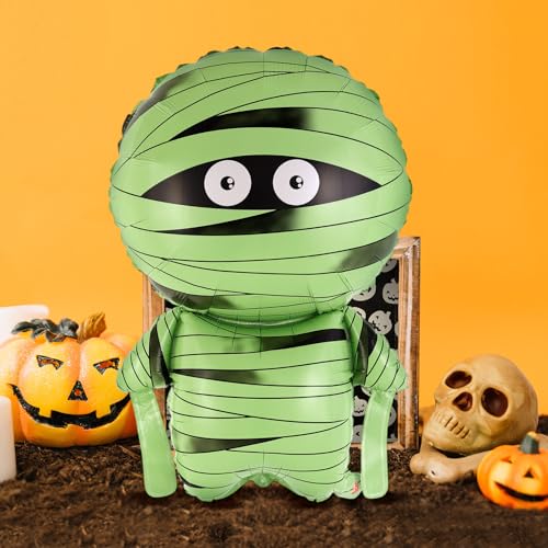 6 Pcs Halloween Mummy Foil Balloons with Ribbon for Party Decorations