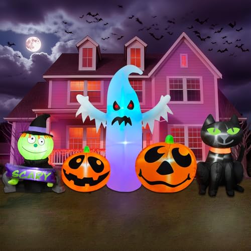 8FT Halloween Inflatable Yard Decoration Pumpkin Ghost & Black Cat with RGB Lights - Outdoor Lawn & Garden Decor - Variation of THIS listing