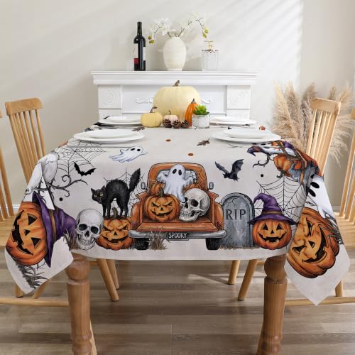 Halloween Tablecloth Rectangular 60x104 Inches - Spooky Truck Design, Halloween Decor