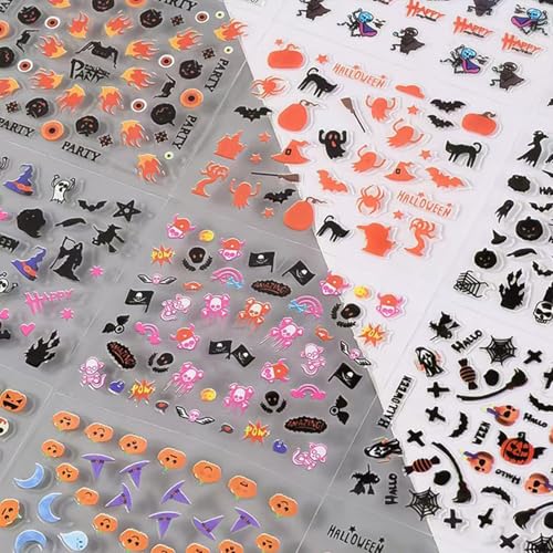 Halloween Nail Stickers 30 Sheets Ghost Pumpkin Skull Self-Adhesive 3D Decals - Spooky Nail Art