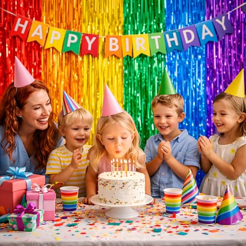 Rainbow Back to School Decorations - Rainbow Streamers Backdrop Banner - Classroom & Party Decor