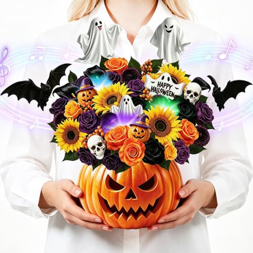 Halloween Ghost Pumpkin Bouquet Musical Card with Lights & 3D Pop-Up - Variation of This Listing