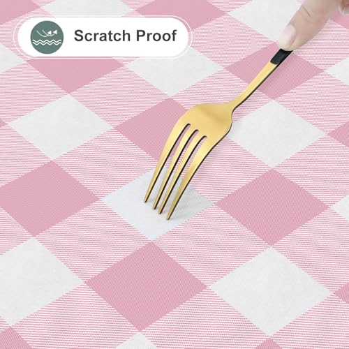 Pink and White Waterproof Vinyl Tablecloth - 102 x 60 Inches, Flannel Backed, Rectangular