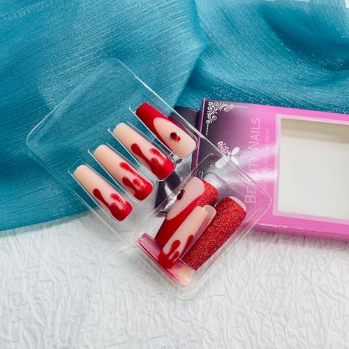 Halloween Press On Nails Long Square with Spider Web Rhinestone Set - Variation 26