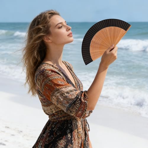 Black Handheld Foldable Fan for Women Vintage Bamboo Silk Wedding & Dance