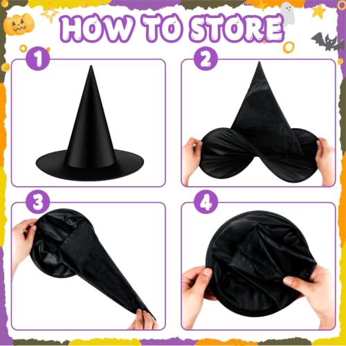 Halloween Black Witches Hat with 3D Bats - Floating Costume Accessory, 12-Pack
