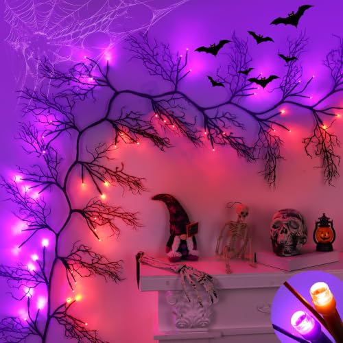 9Ft Lighted Halloween Garland Set C with 66 LED Orange & Purple Lights, 8 Modes & Timer