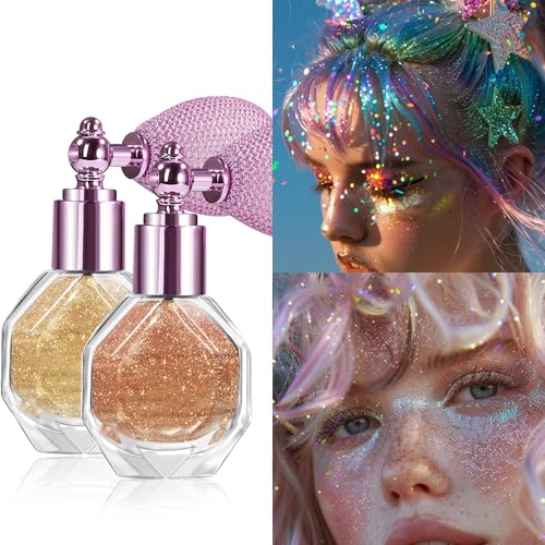 Gold Highlighter Powder Spray #03 - Long-Lasting Glitter Face Body Hair Makeup