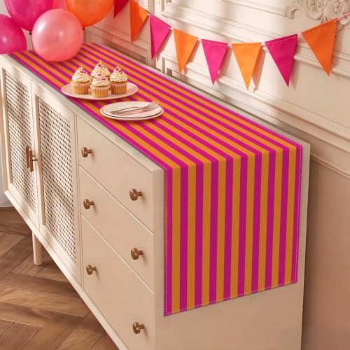Heyfary Orange and Pink Cabana Table Runner 13x72 Inches Sunset Party Decor