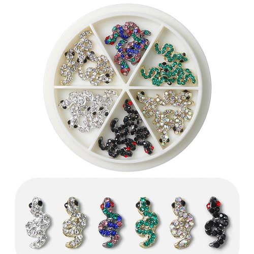 Nail Snake Charms - 6 Colours Gems Snake Nail Charms - 3D Diamonds Serpent Nail Charms Accessories, Punk Nail Snake Charms for Nails Making DIY Supplies