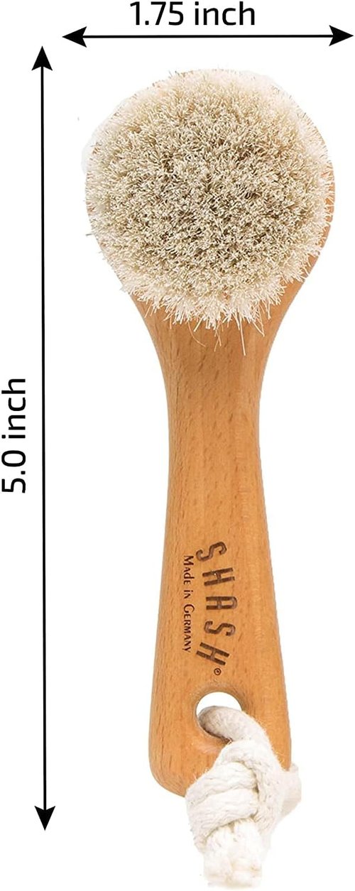 SHASH Since 1869 Exfoliating Face Brush - Sustainable Scrub for Glowing Skin | Medium Horse Hair Bristle