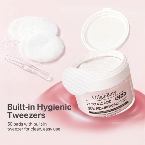 Glycolic Acid 20% Resurfacing Pads - Exfoliating Peel Pads for Radiant Skin | 50 Count with Salicylic Acid & Vitamins E, B3, B5