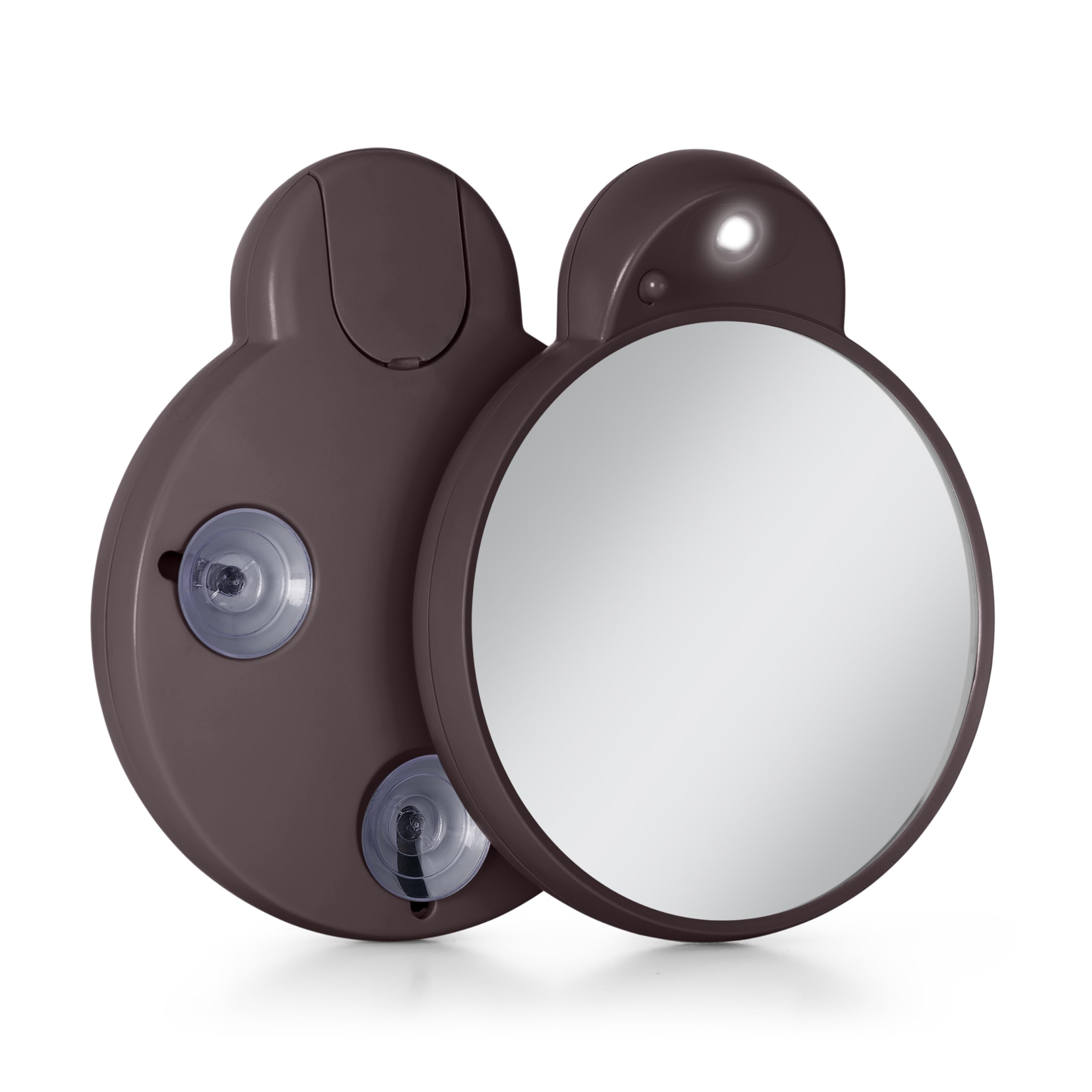Zadro Magnification Lighted Compact Mirror with LED Light & Retractable Suction Cups – Travel Makeup Mirror, Cool White 6400K Lighting, Battery Operated, Made in USA (Chocolate, 10X | 4.3"L x 3.5"W)